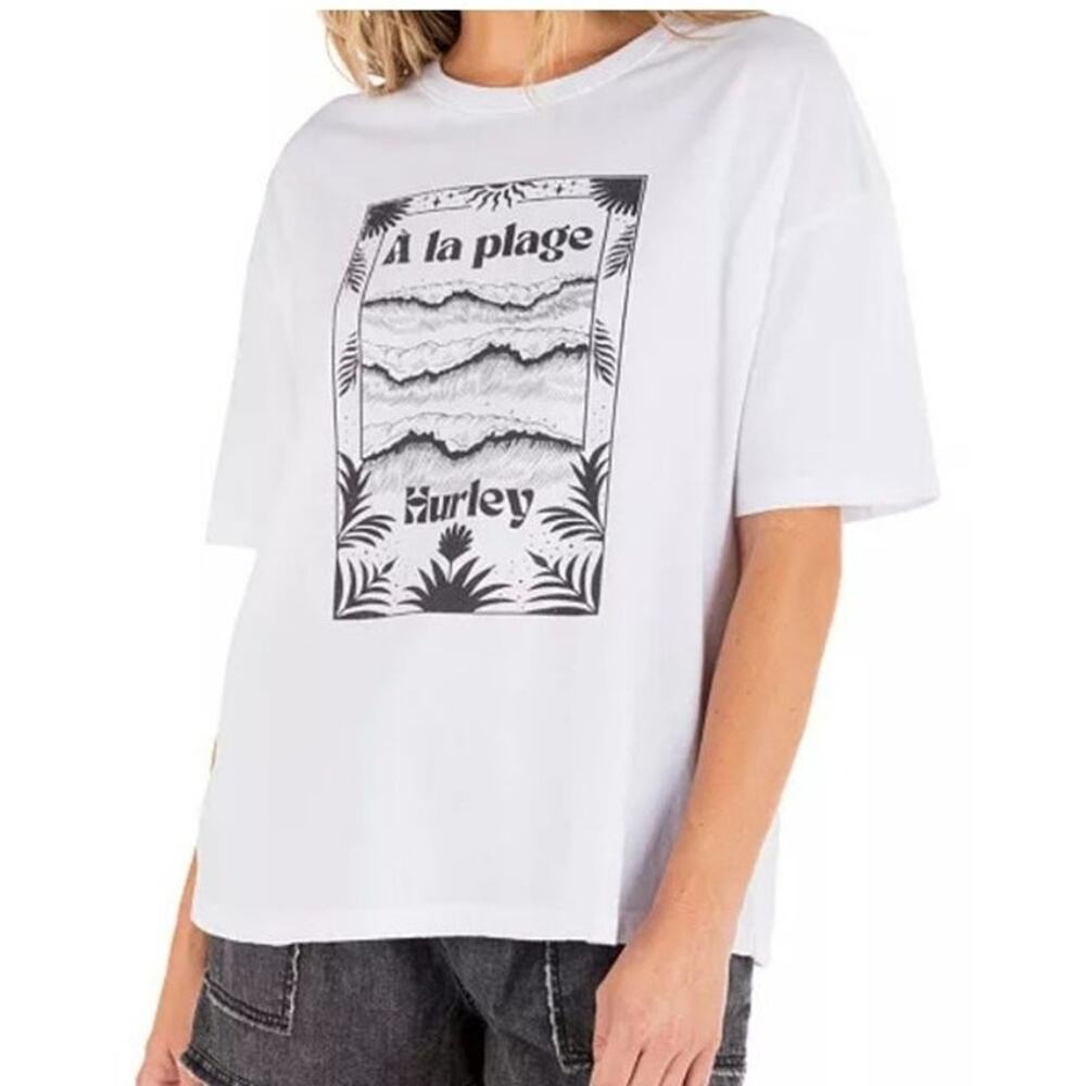 Hurley Juniors' Moon Surfer Short-Sleeve Boyfriend T-Shirt Size Medium "211